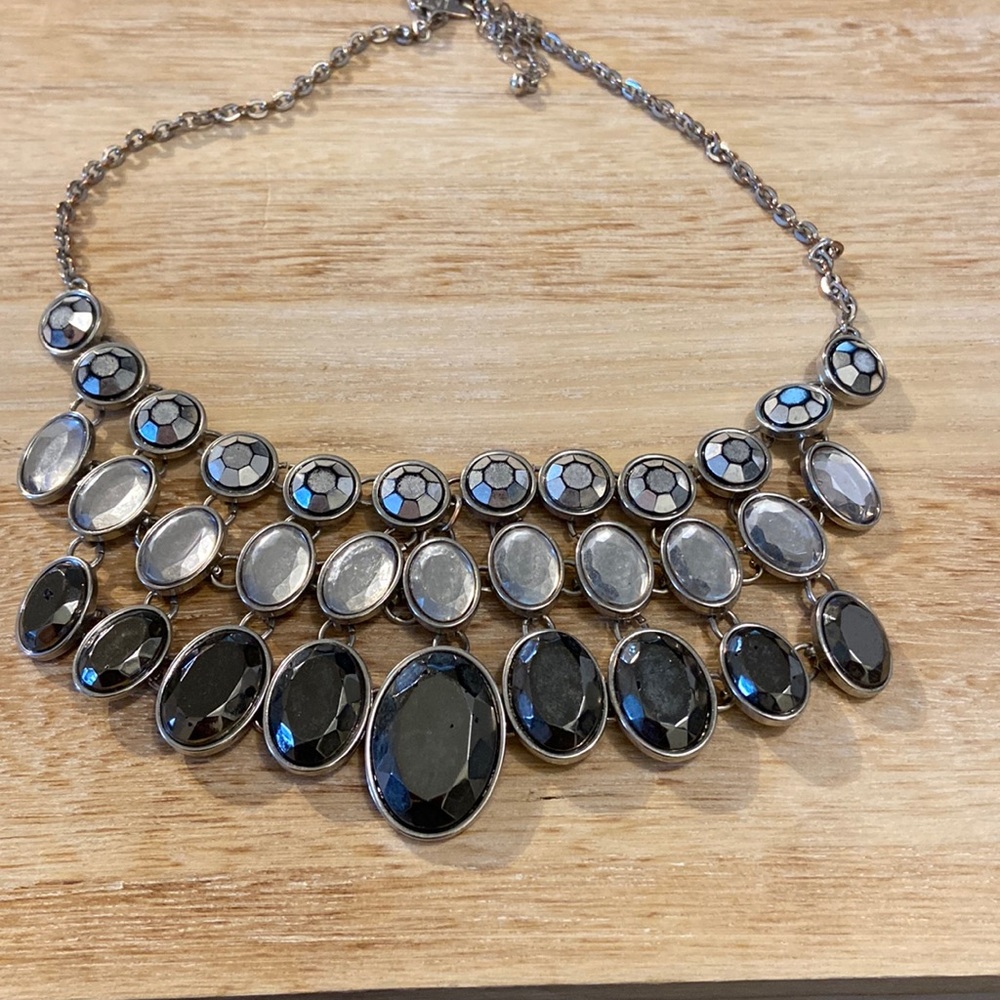 Costume Jewelry- gray and silver beaded layered necklace